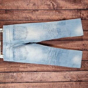 34x30 Vintage Avirex Mens Light Wash Embroidered Pocket Jeans